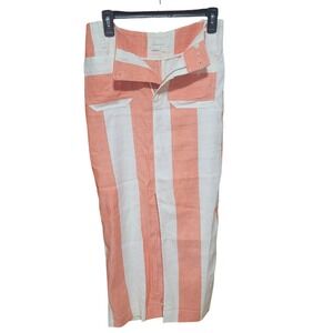 Anthropologie Orange White Stripe Wide Leg Linen Blend‎ Skirt Size XS